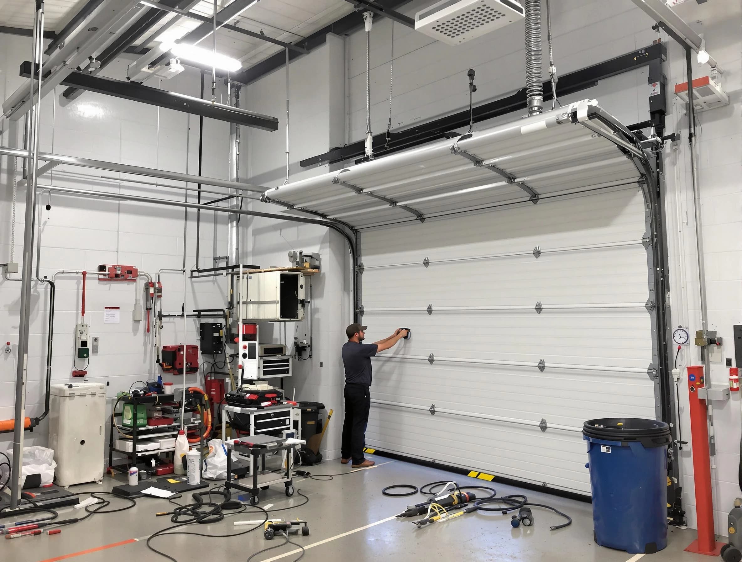 Loveland Garage Door Repair certified technician performing commercial door repair at a Loveland business facility