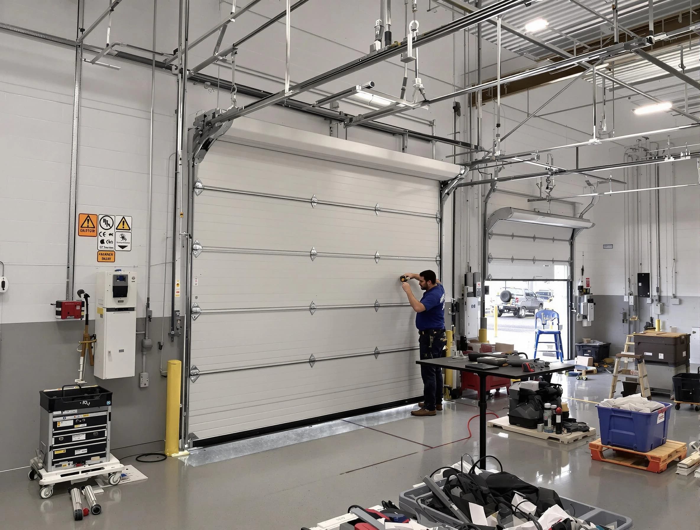 Commercial garage door repair being performed by Loveland Garage Door Repair expert in Loveland