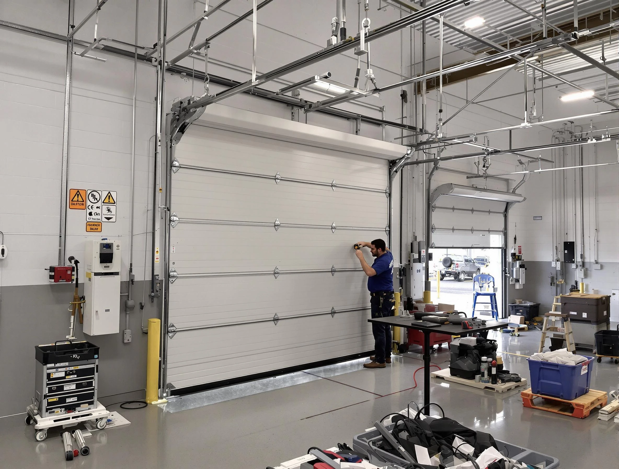 Commercial garage door repair being performed by Loveland Garage Door Repair expert in Loveland
