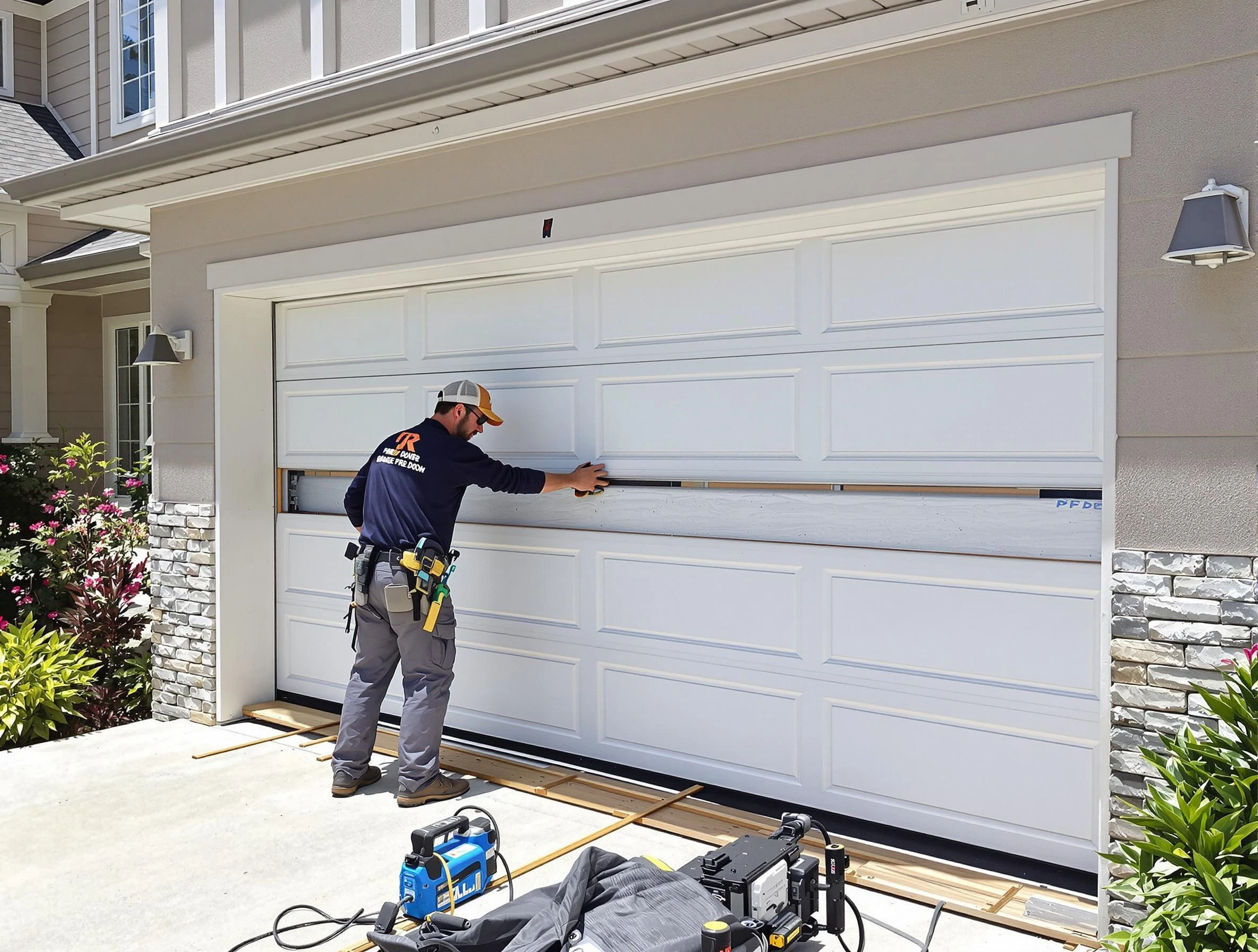 Loveland Garage Door Repair team performing complete garage door replacement at Loveland residence