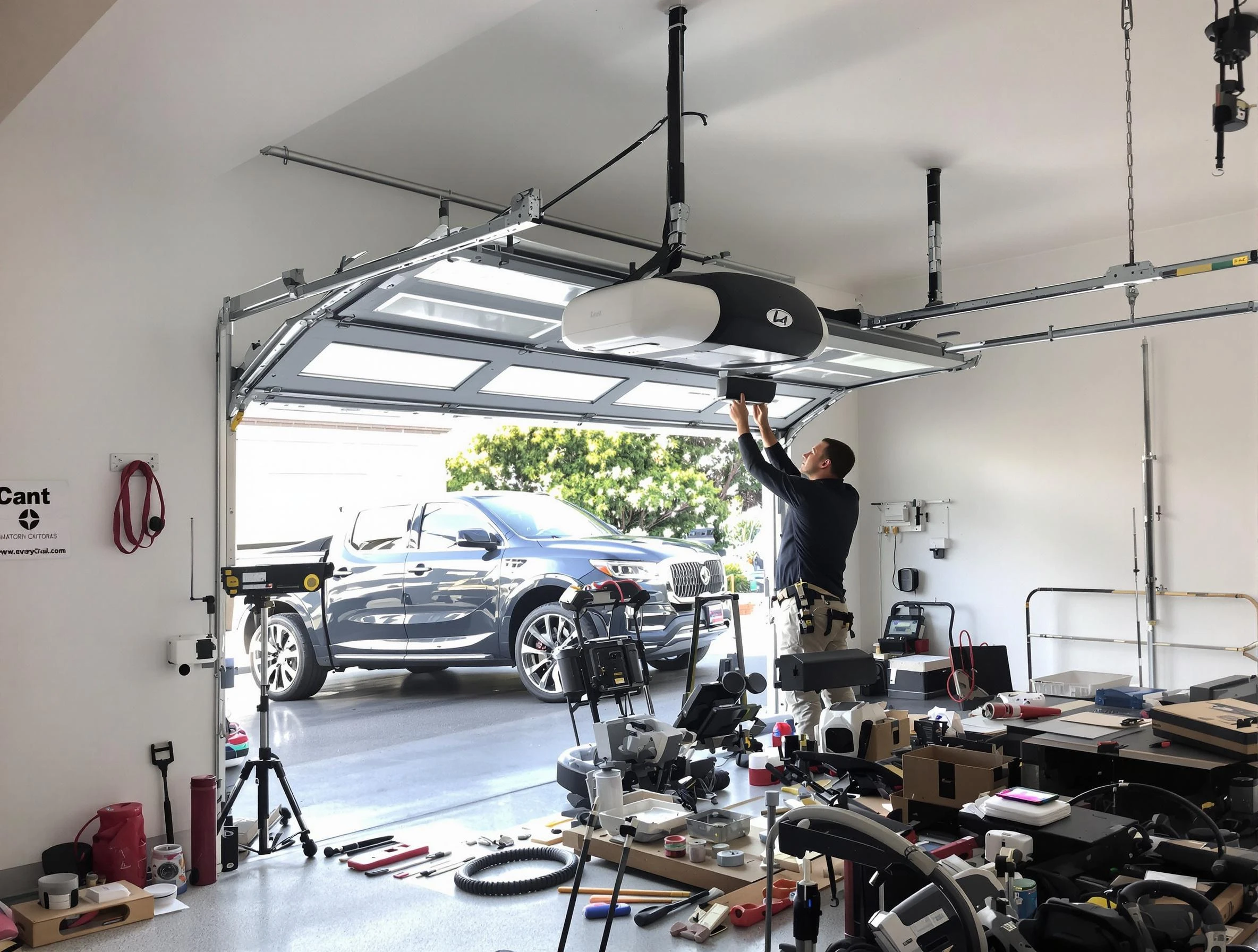 Loveland Garage Door Repair specialist installing smart garage door opener system in Loveland home