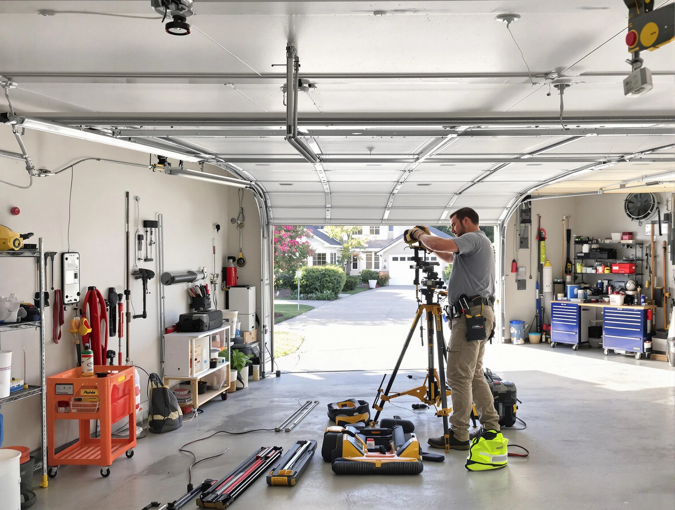 Loveland Garage Door Repair specialist performing laser-guided track alignment in Loveland